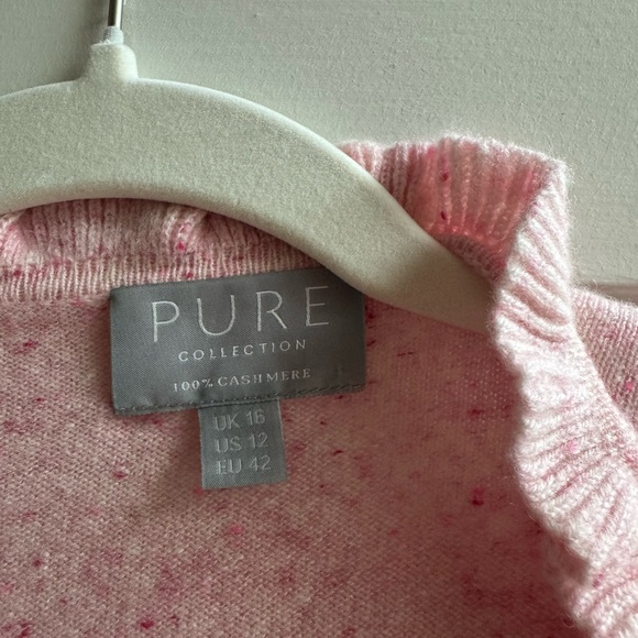 PURE COLLECTION | Women’s SZ 12 | Pink Cashmere Ruffle Trim Cardigan Sweater EUC - Picture 12 of 12